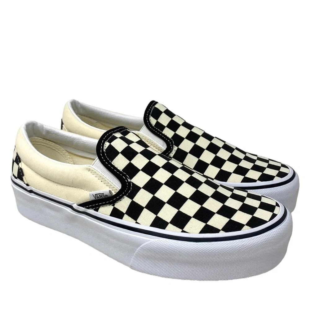 VANS Classic Slip On Platform Canvas Check Women's Black Shoes Skate VN00018EBWW - Picture 2 of 9